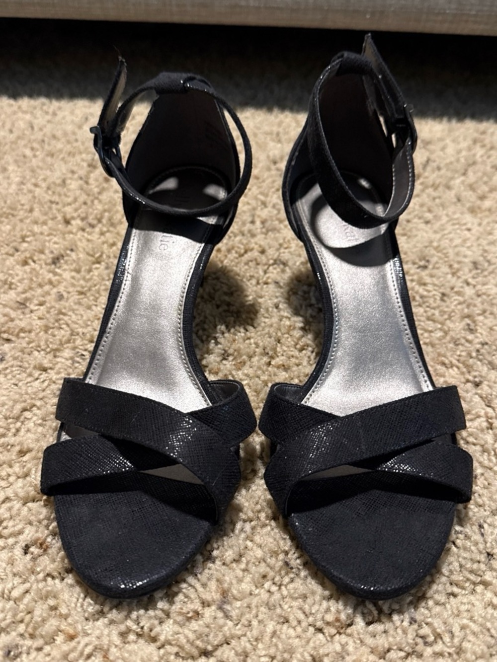 Kelly & Katie Black Strappy Ankle-Heel Sandals